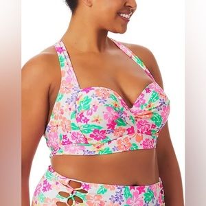 California Waves Floral Bikini Top - Pink and Green